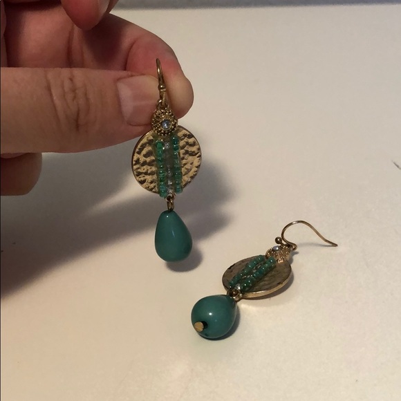 Teal and Gold Earrings - Picture 1 of 3